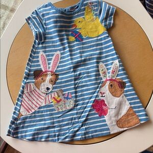 Boden Breton Blue Striped Easter Dress with Animal Appliques